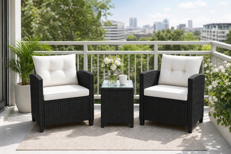 Tangkula 3-piece white PE rattan wicker patio furniture set with washable cushions and glass tabletop